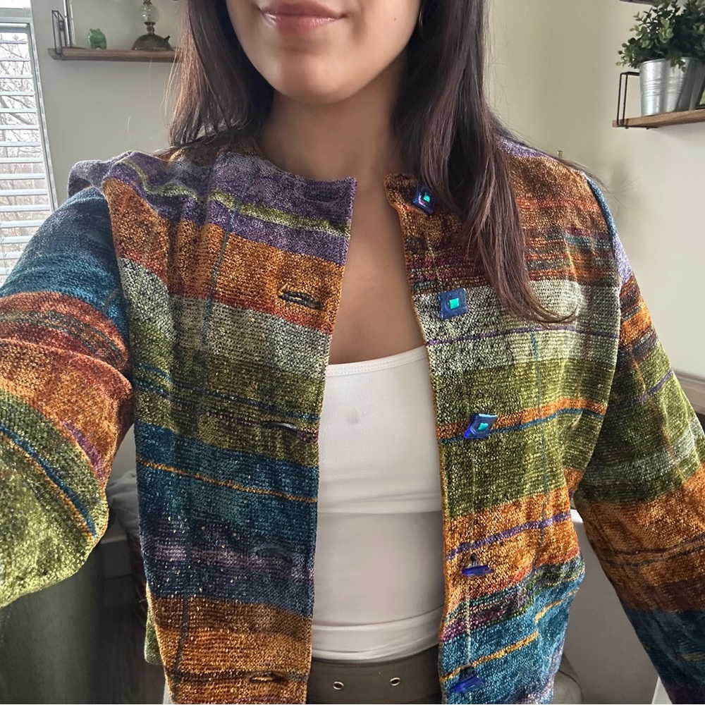 Vintage Handwoven Danni Webb Earth Tone Multicolored Cardigan